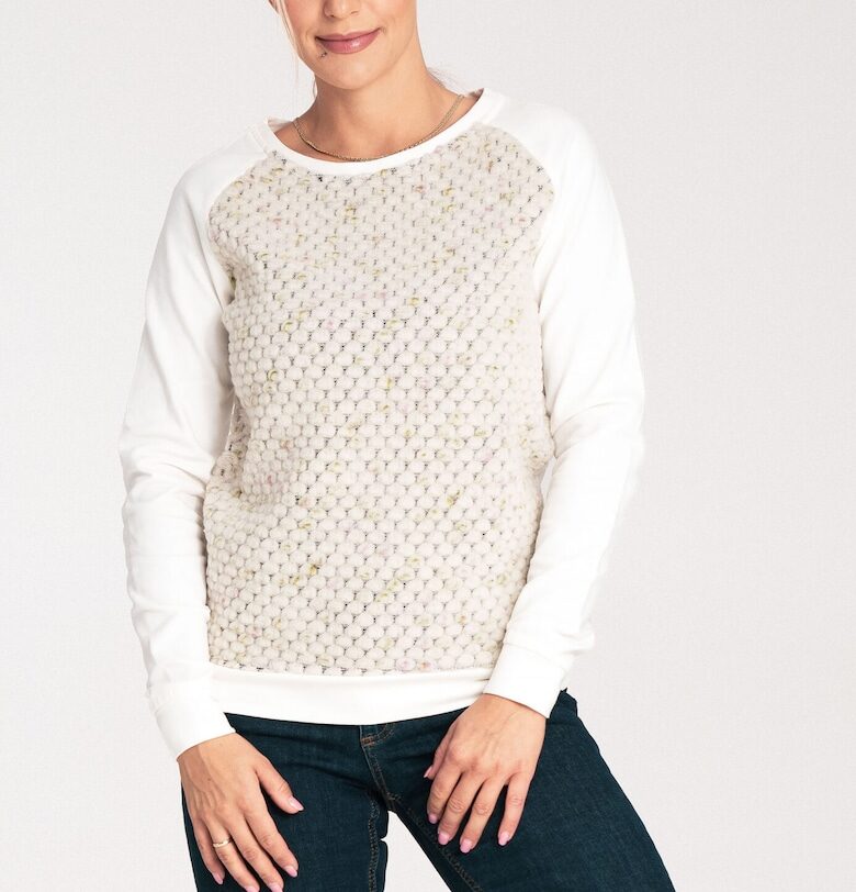 Дамски суитшърт  M1046 - екрю - памук/еластан - без качулка - модерен дизайн Figl