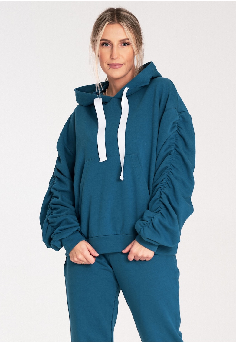 Дамски суитшърт M1055 - бухнали ръкави - памук - син Figl