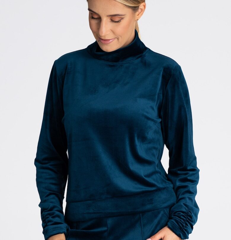 Дамски суитшърт  M967 - кадифе - тъмносин - висока яка - дълъг ръкав Figl