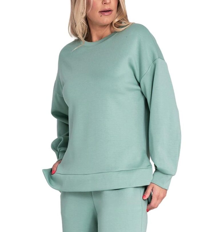 Дамски суитшърт  памук/еластан - свободна кройка - ментово зелено - SM Figl