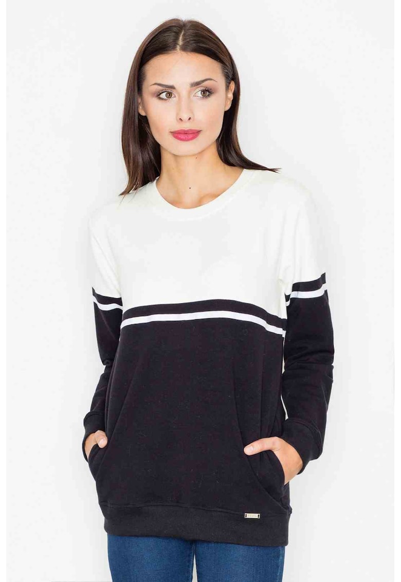 Дамски суитшърт памучен - черен/екрю - дълъг ръкав - без качулка Figl