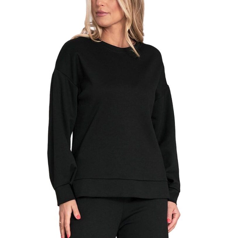 Дамски суитшърт  плетен - свободна кройка - черен - SM Figl