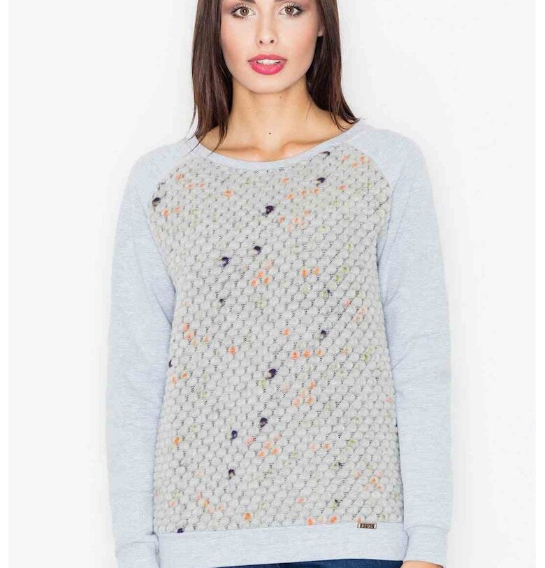 Дамски суитшърт  сив - памук - дълъг ръкав - свободна кройка - Figl