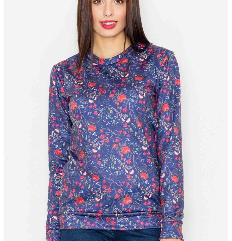 Дамски суитшърт  тъмносин - флорален модел - полиестер Figl