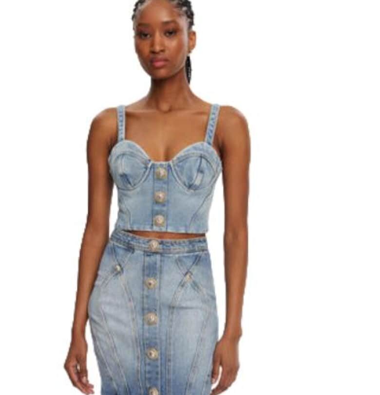 Дамски топ DF1AA345DE53 -  Памук/Еластан - Син Balmain