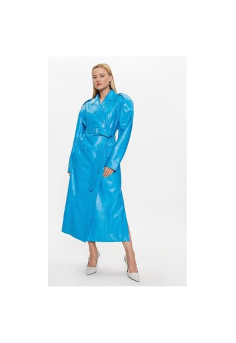 Дамски тренчкот - 302827749 - Екокожа -Син - Син ROTATE