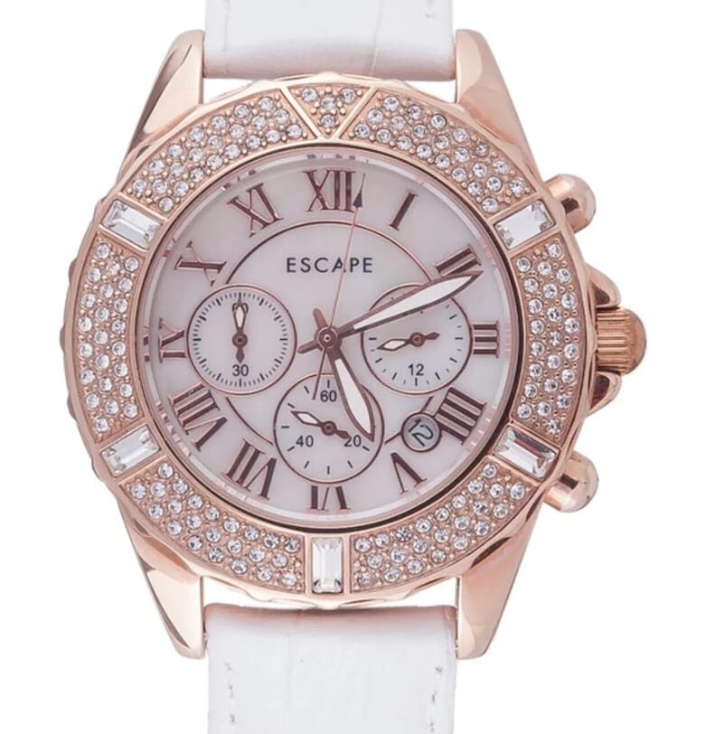 Дамски часовник  36 мм - бяла стоманена каишка - водоустойчив на 5 ATM Escape