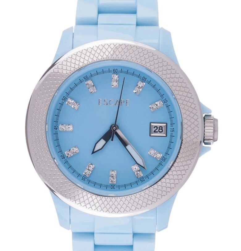 Дамски часовник  40 мм - синя пластмасова каишка - водоустойчив 5 АТМ Escape