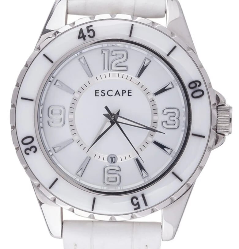 Дамски часовник  ECP10219 - сребърна каишка от екологична кожа 41-45 мм - водоустойчив 5 ATM Escape