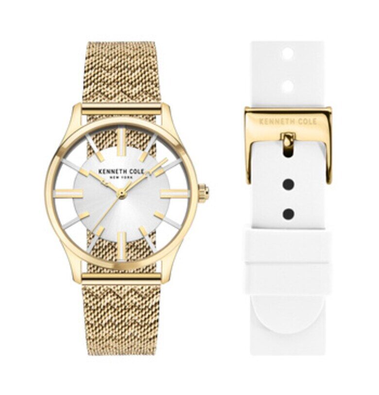 Дамски часовник  KCWLG2124003 - кварцов механизъм - корпус и верижка от неръждаема стомана в златист цвят - 34.5 мм Kenneth Cole