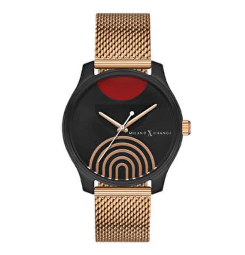 Дамски часовник  MEX1172 38мм черна текстилна каишка - черен циферблат - розово-златни детайли Milano X Change