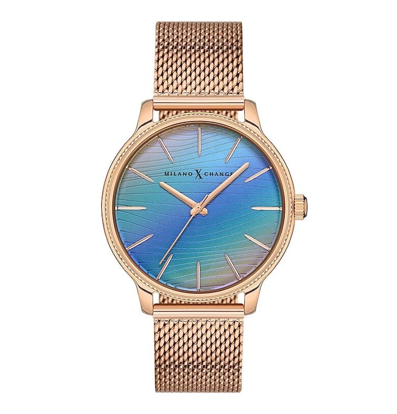 Дамски часовник  MEX1174 38мм - златист цвят - розова текстилна каишка - кварцов механизъм - водоустойчив 3 ATM Milano X Change