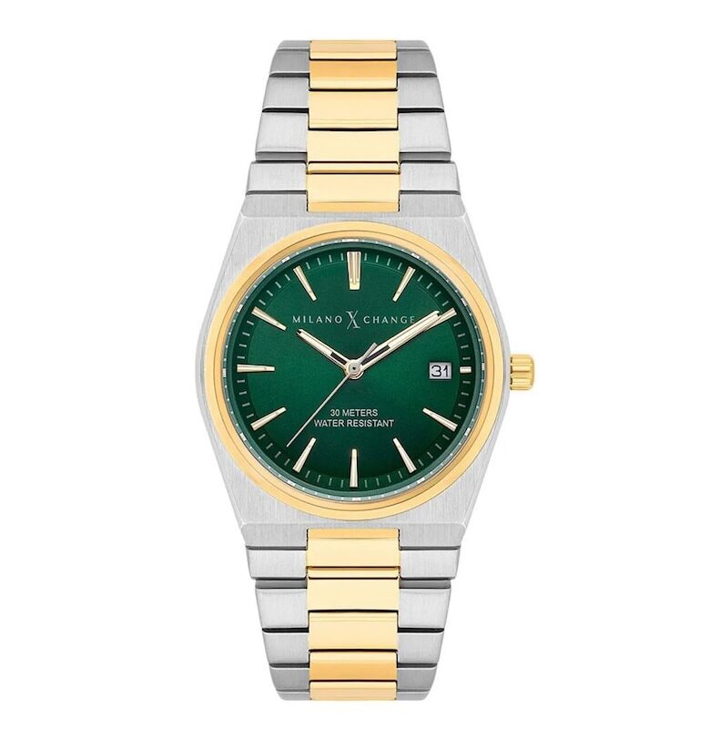 Дамски часовник  MXL5118 - кварцов механизъм - 34 мм - стоманена каишка - златист/сребрист - зелен циферблат - 3 ATM Milano X Change