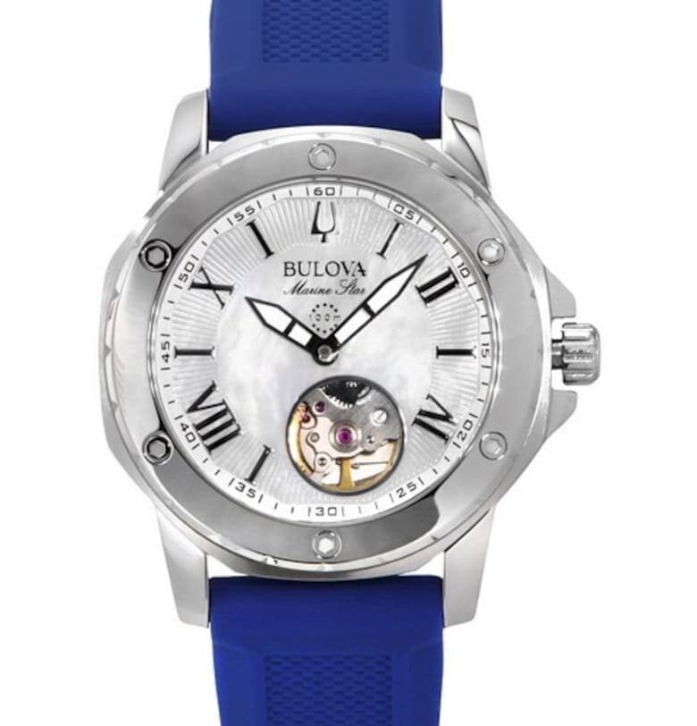 Дамски часовник  Marine Star - синя силиконова каишка - циферблат от седеф - водоустойчивост 100M - 35x09.7мм Bulova