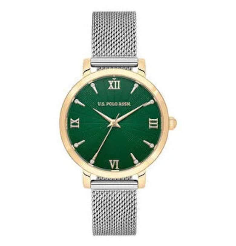 Дамски часовник  USPA2080-06 - сребрист - метална каишка - зелен циферблат - 35мм US Polo Assn