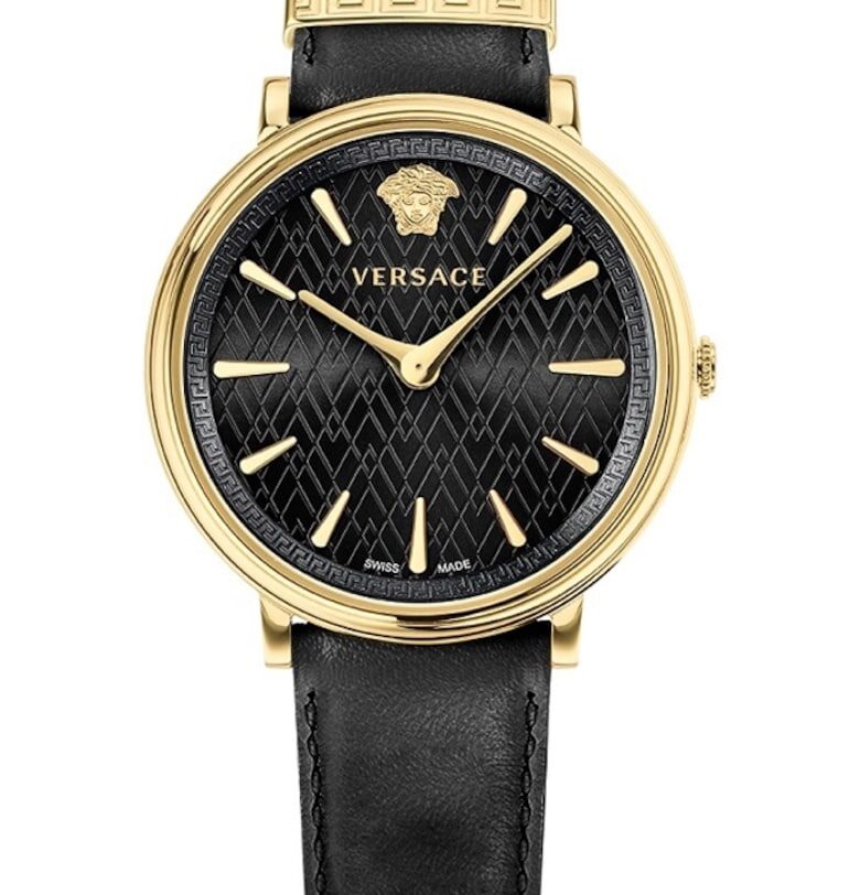 Дамски часовник  V-Circle - неръждаема стомана/кожа - 38мм - водоустойчивост 5 ATM - черен/златист Versace