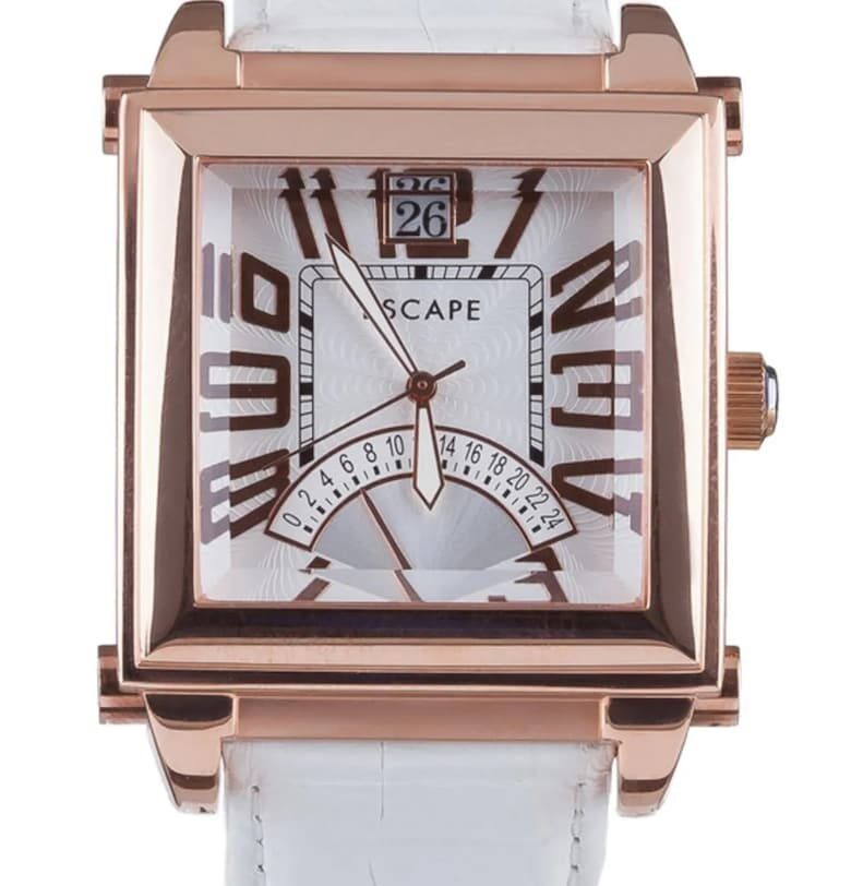 Дамски часовник  бяла каишка от екологична кожа - розово-златист стоманен корпус - 36 мм - водоустойчив на 5 ATM Escape