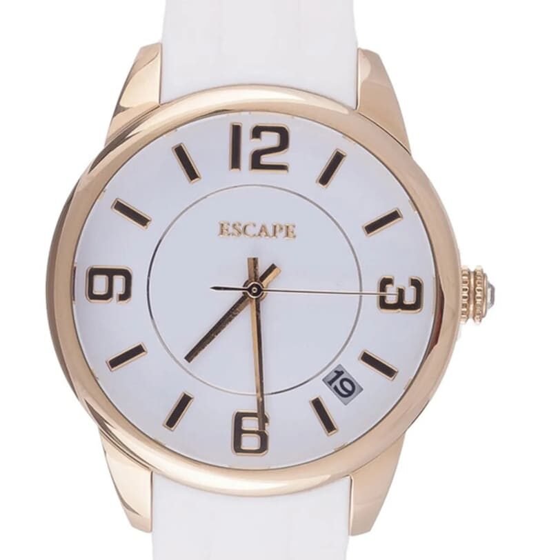 Дамски часовник  бяла силиконова каишка - стоманен корпус 31-34 мм - водоустойчив 5 ATM Escape