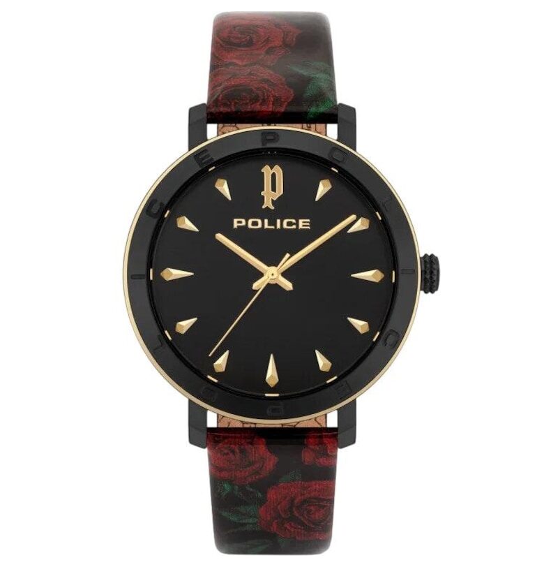 Дамски часовник  кварцов механизъм - аналогов - корпус от неръждаема стомана - гривна от естествена кожа - 35 мм - многоцветен Police