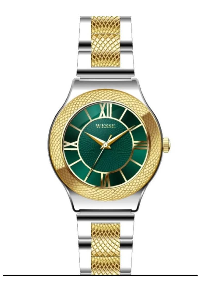 Дамски часовник модел WWL111306 - кръгъл корпус 32мм - стоманена каишка - златист/сребрист - зелен циферблат - водоустойчивост 5 ATM Wesse