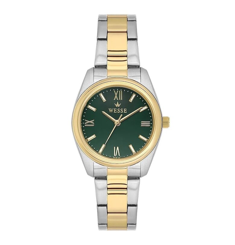 Дамски часовник  модел WWL112205 - кръгъл корпус 32мм - златист/сребрист - стоманена каишка - зелен циферблат - 5 ATM Wesse