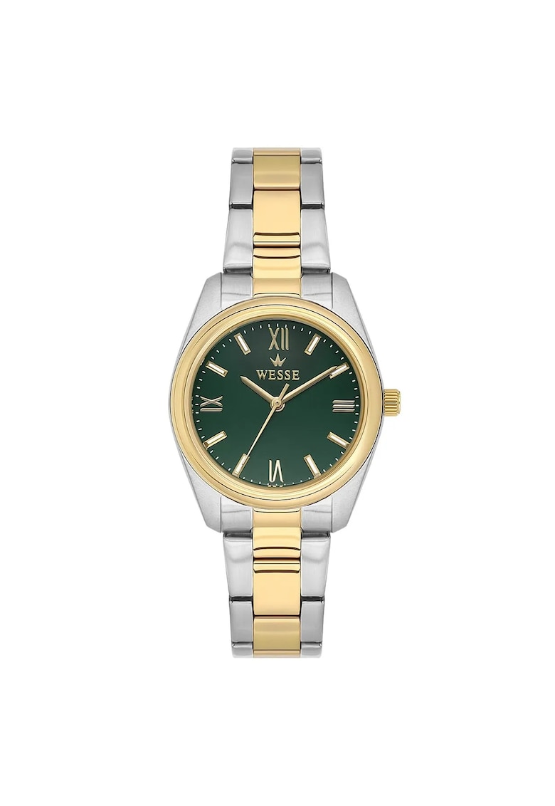 Дамски часовник модел WWL112205 - кръгъл корпус 32мм - златист/сребрист - стоманена каишка - зелен циферблат - 5 ATM Wesse