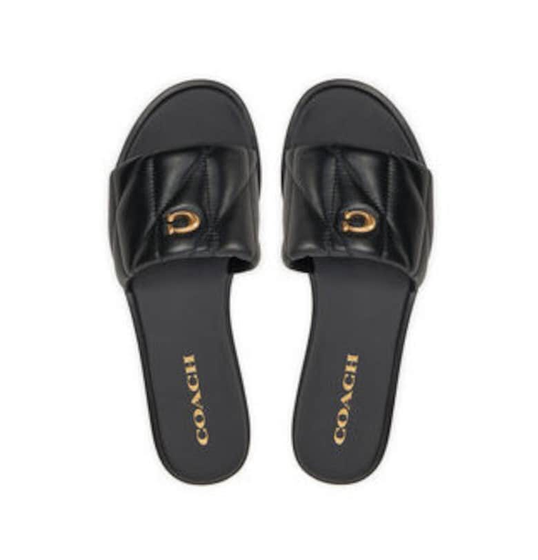 Дамски чехли -  естествена кожа - черен - Coach