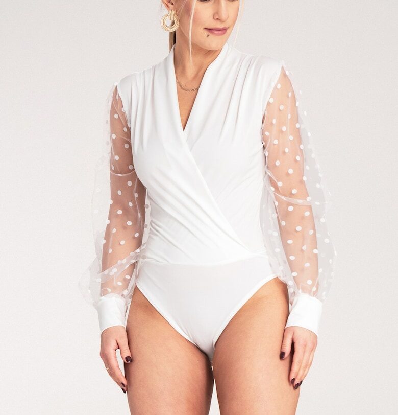 Дамско елегантно боди -  Полиестер/Еластан - Бял - SM Figl