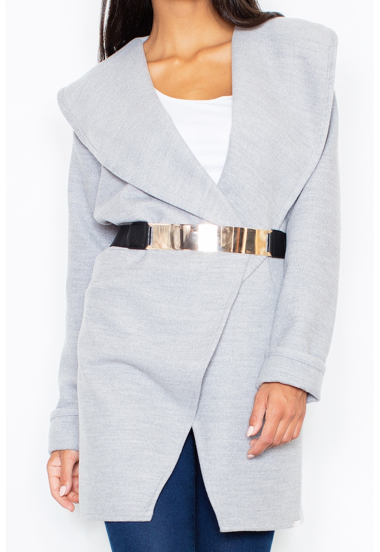 Дамско палто M407 - Полиестер/Вискоза - Сиво - Figl