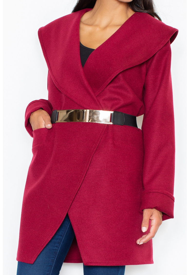 Дамско палто M407 - Полиестер/Вискоза - Червено Figl