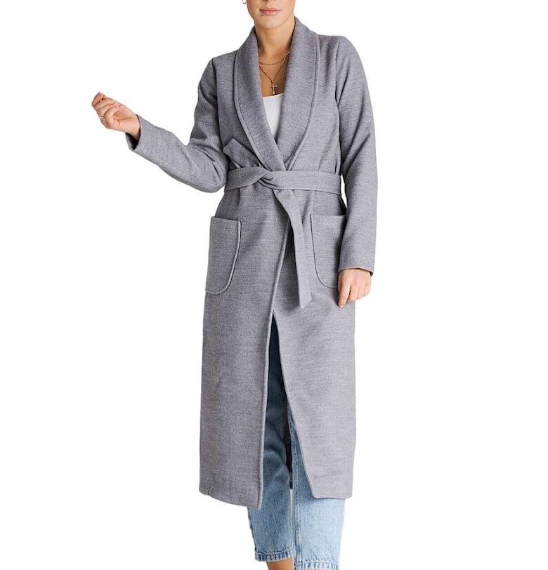 Дамско палто  елегантен дизайн - вискоза/полиестер - сиво Figl