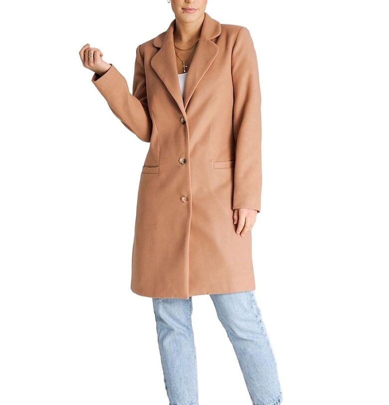 Дамско палто  класическо - подплатено - дължина до коляното - акрил/вълна/полиестер - бежово Figl