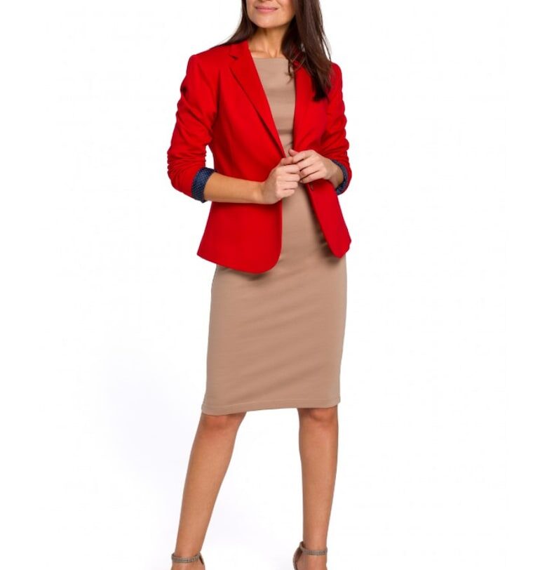 Дамско сако Style - Полиестер/Памук - Черен - Червен Stylove