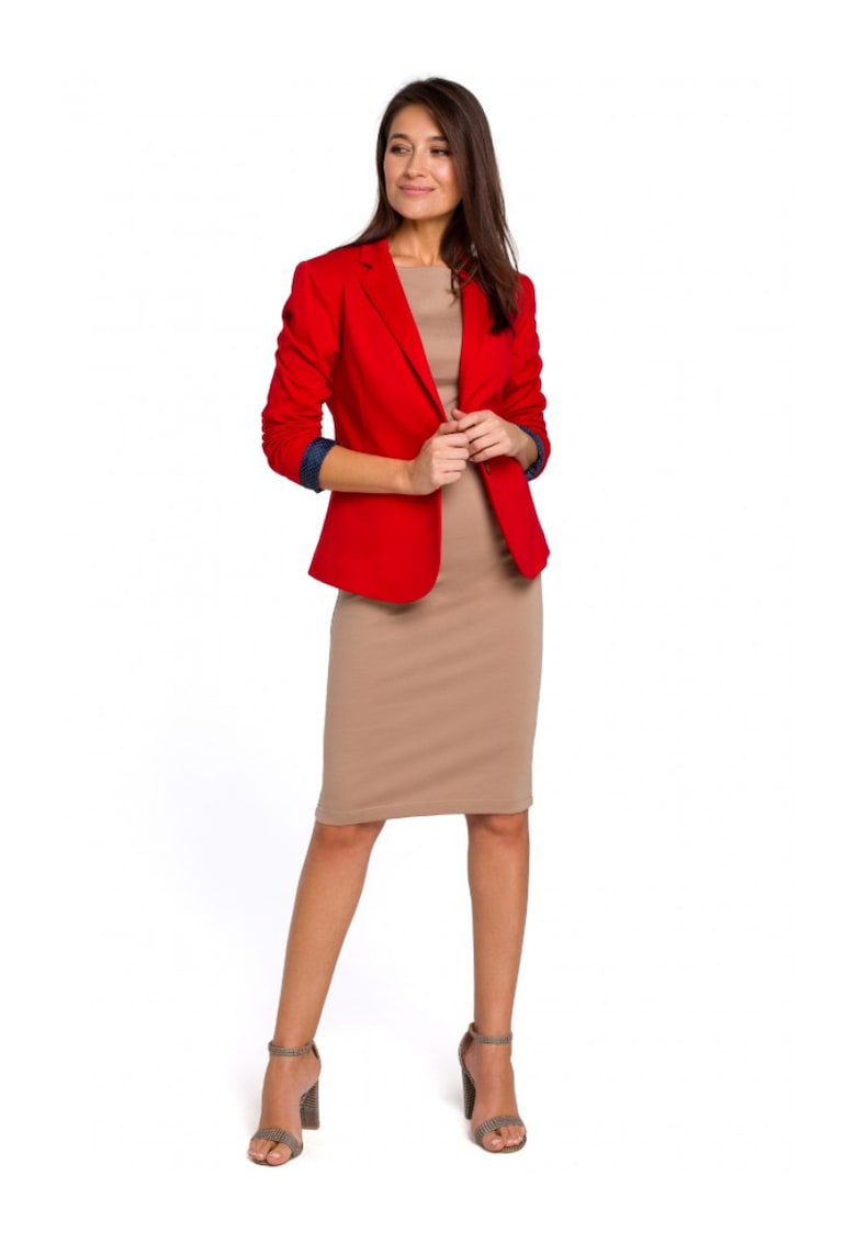 Дамско сако Style - Полиестер/Памук - Черен - Червен Stylove