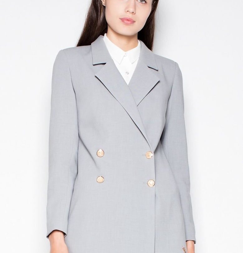 Дамско сако  елегантно - с декоративни копчета - сиво - полиестер Venaton