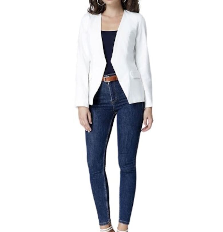 Дамско сако - с джобове - извита кройка в талията - Екрю Lenitif