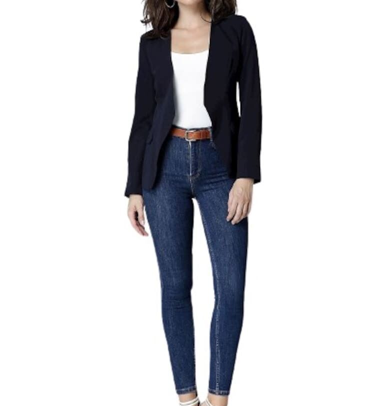 Дамско сако - с джобове - извита кройка в талията - Тъмносин Lenitif