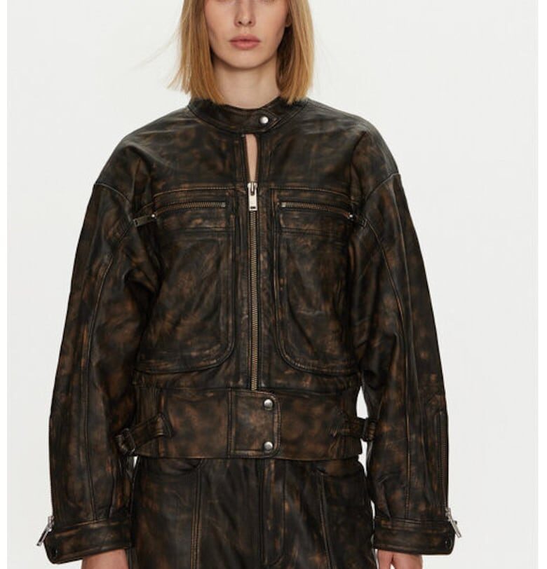 Дамско яке -  304134999 - Естествена кожа - Кафяв - Кафяв GESTUZ