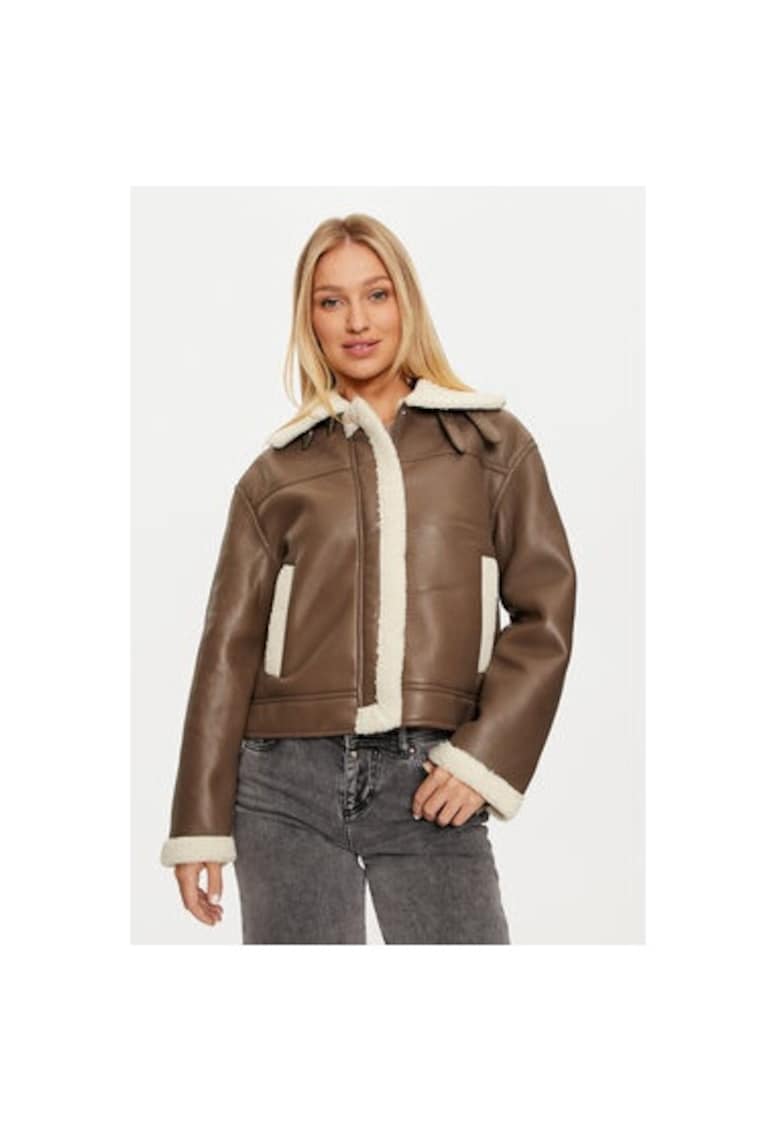 Дамско яке - 304502927 - Екокожа - Кафяв - Кафяв Pieces