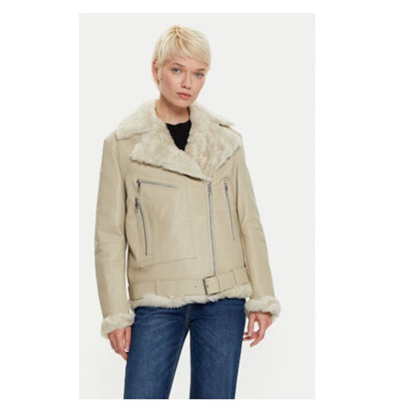 Дамско яке  50524016 - Естествена кожа - Екрю - Екрю BOSS