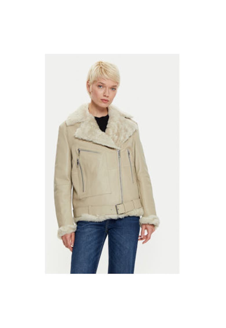 Дамско яке 50524016 - Естествена кожа - Екрю - Екрю BOSS