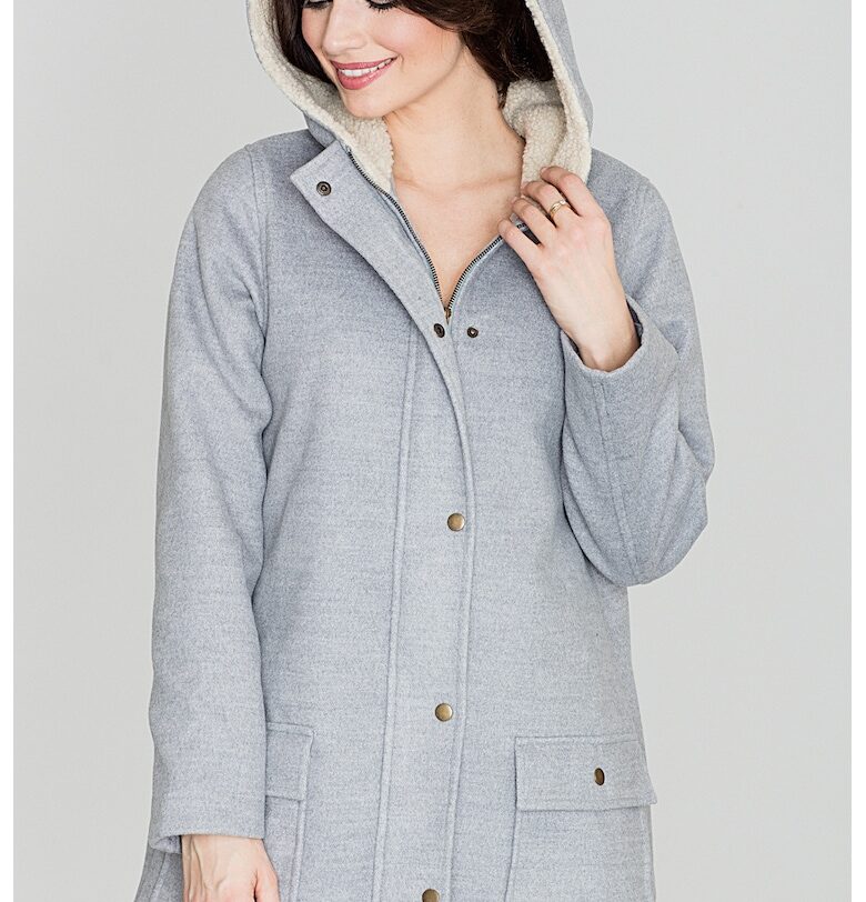 Дамско яке  K306 - сиво - полиестер - дълги ръкави - семпъл дизайн - Lenitif