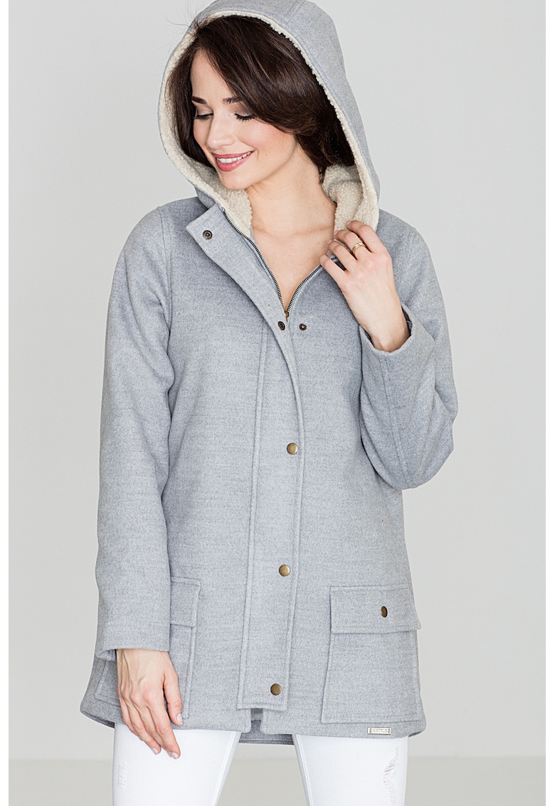 Дамско яке K306 - сиво - полиестер - дълги ръкави - семпъл дизайн - Lenitif