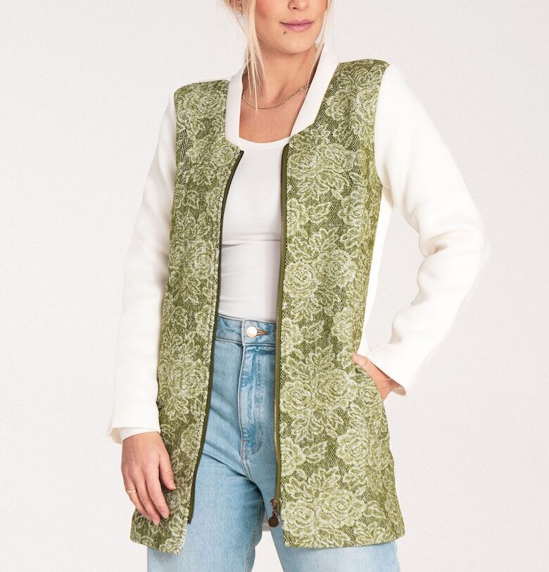 Дамско яке  M1062 - Вълна/Полиестер - Бяло/Зелено Figl