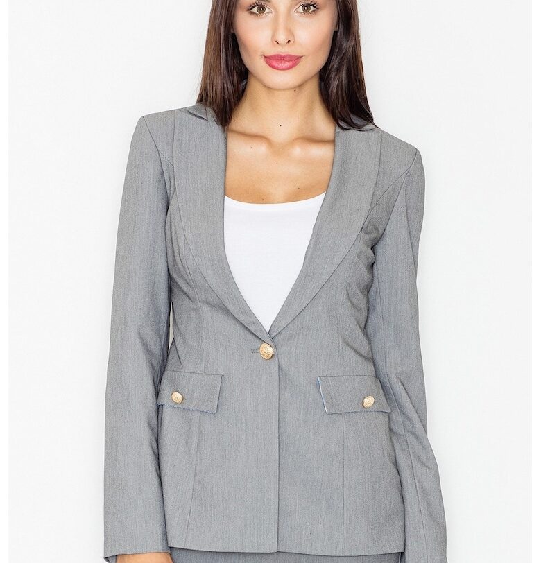 Дамско яке  M489 - сиво - полиестер - златни копчета - елегантно Figl