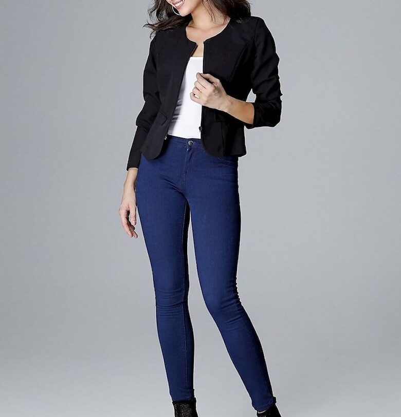 Дамско яке - Ленитиф - черно - със странични джобове - полукръгло деколте - плисиран гръб с декоративна панделка - 65% полиестер - 35% вискоза Lenitif