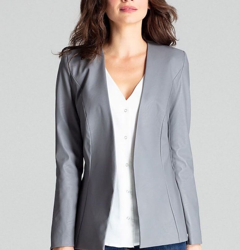 Дамско яке -  еко кожа - олекотена кройка - подплатено - M INTL - Сив Lenitif