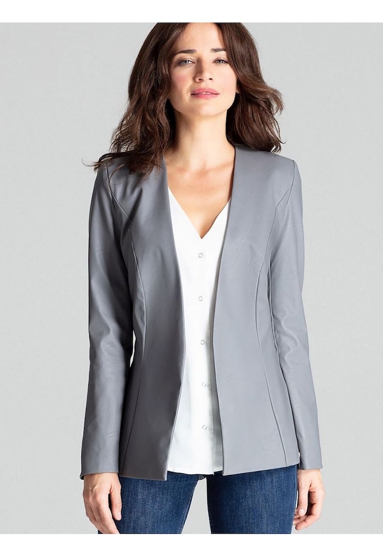 Дамско яке - еко кожа - олекотена кройка - подплатено - M INTL - Сив Lenitif