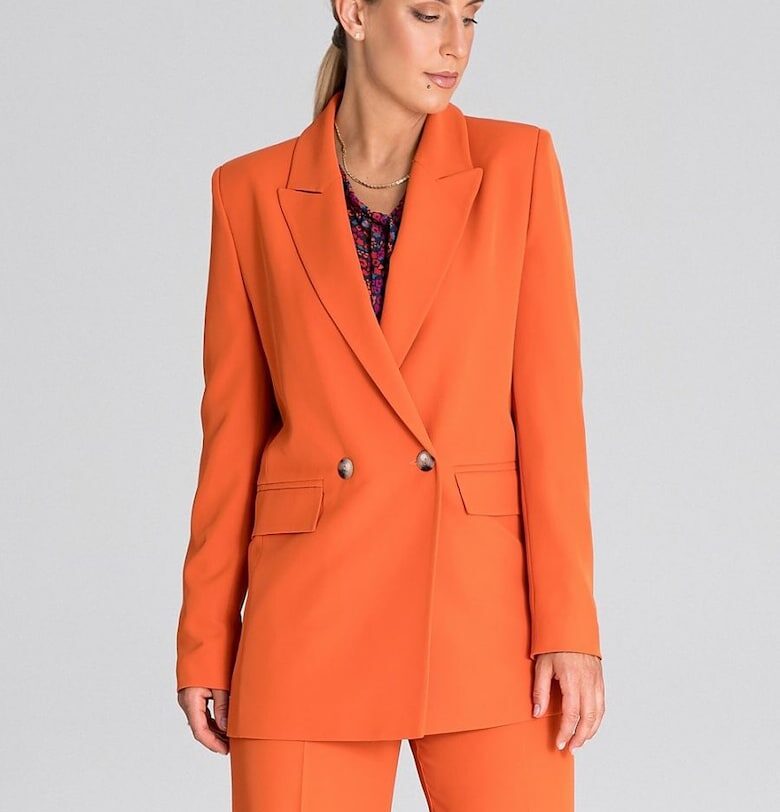 Дамско яке  оранжево - елегантно - с дълъг ръкав - подплатено - от 100% полиестер Figl
