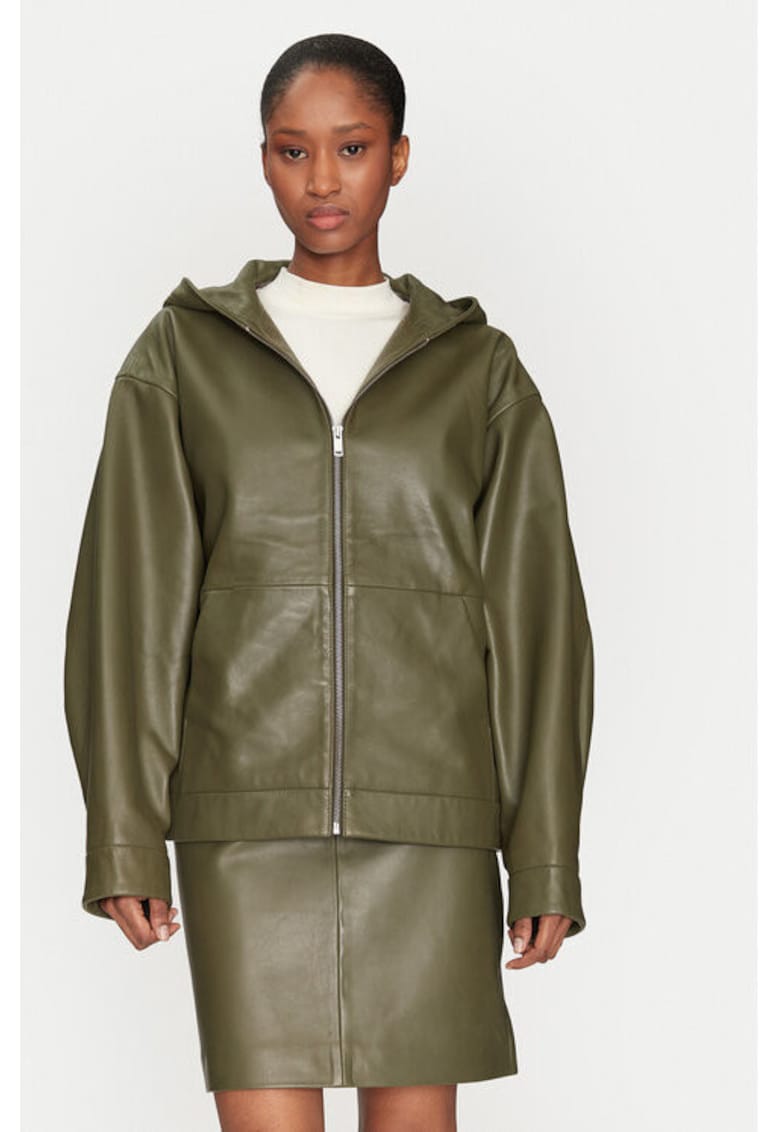 Дамско яке от естествена кожа - зелено - Зелен 2ndday